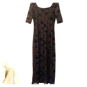 Hugo Buscati brown dress with velvet flowers
